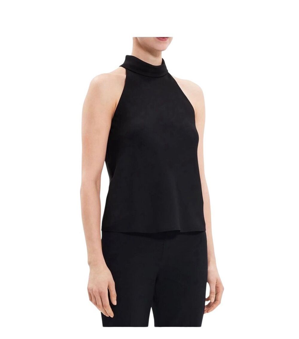 Theory $245 Good Collection Rolled Neck Halter Top Black Womens Large NEW